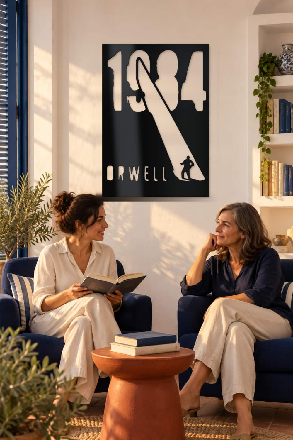 1984 Orwell en una tertulia literaria en salón mediterráneo