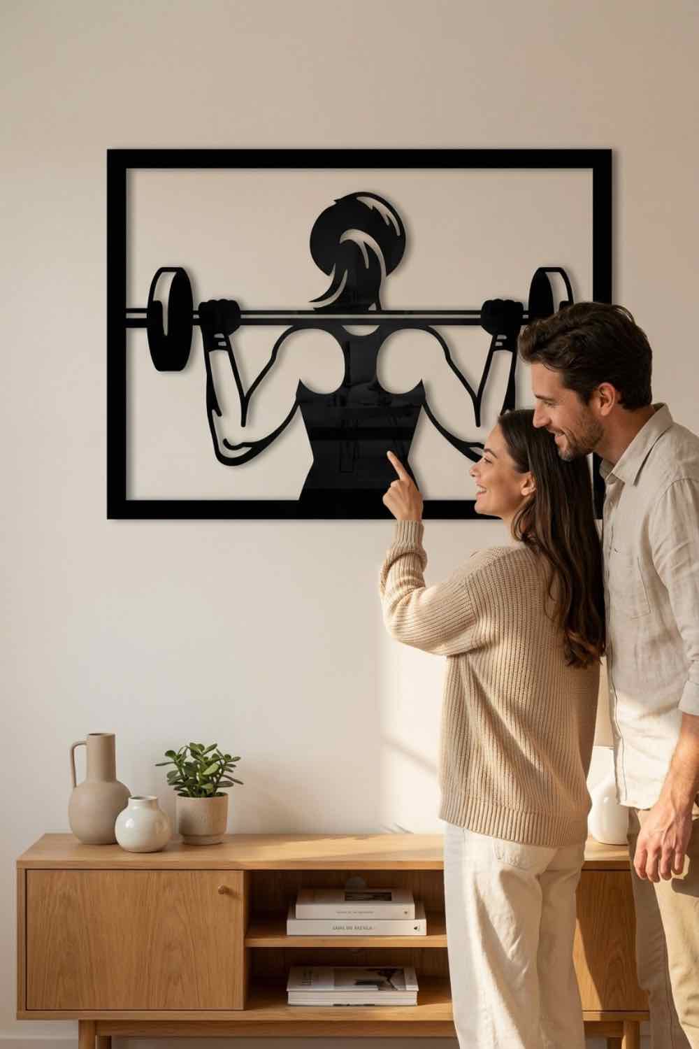 Chica alzando peso - Cuadro decorativo | Cortayrecorta.es