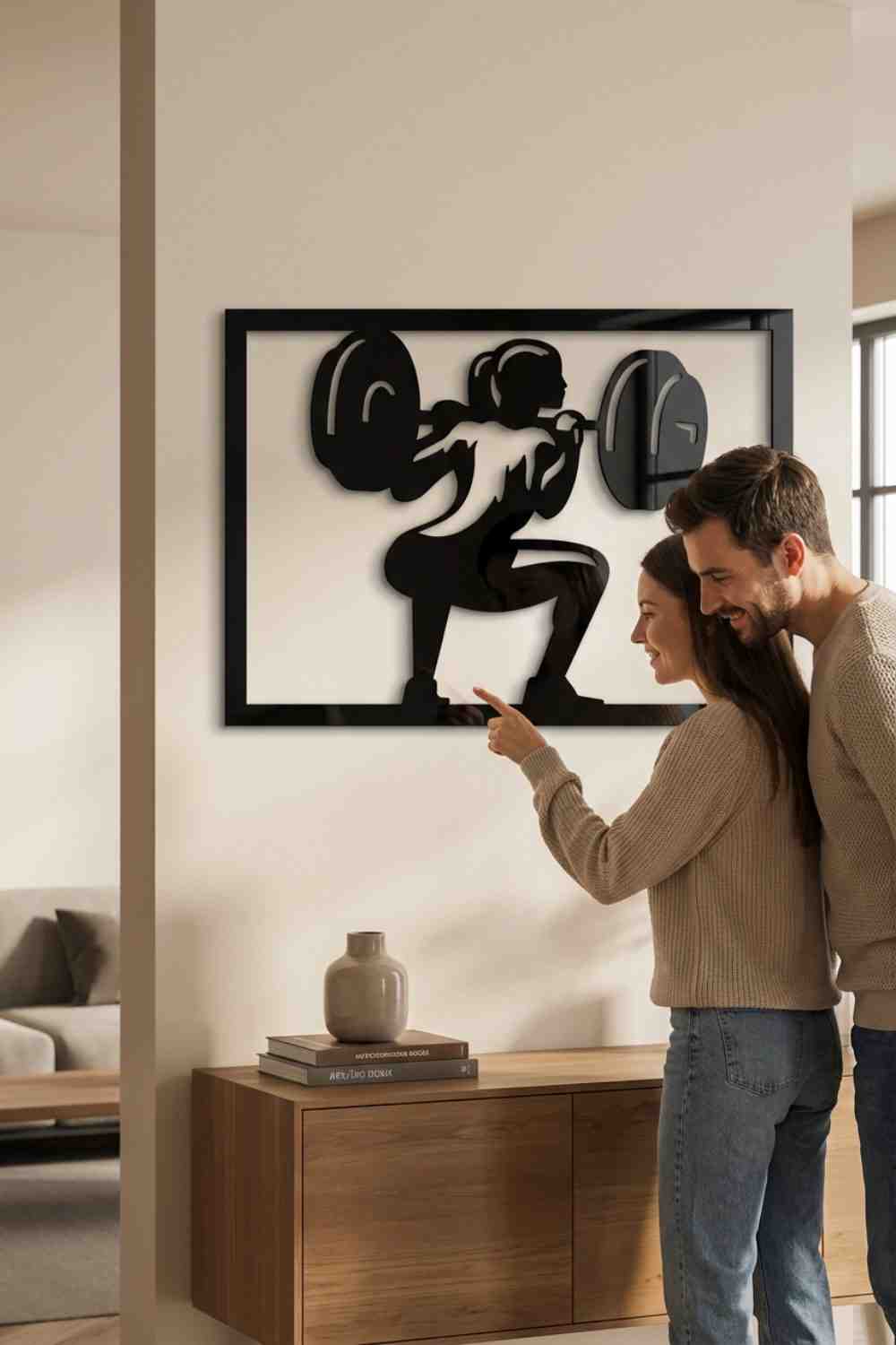 Mujer levantando pesa - Cuadro decorativo | Cortayrecorta.es