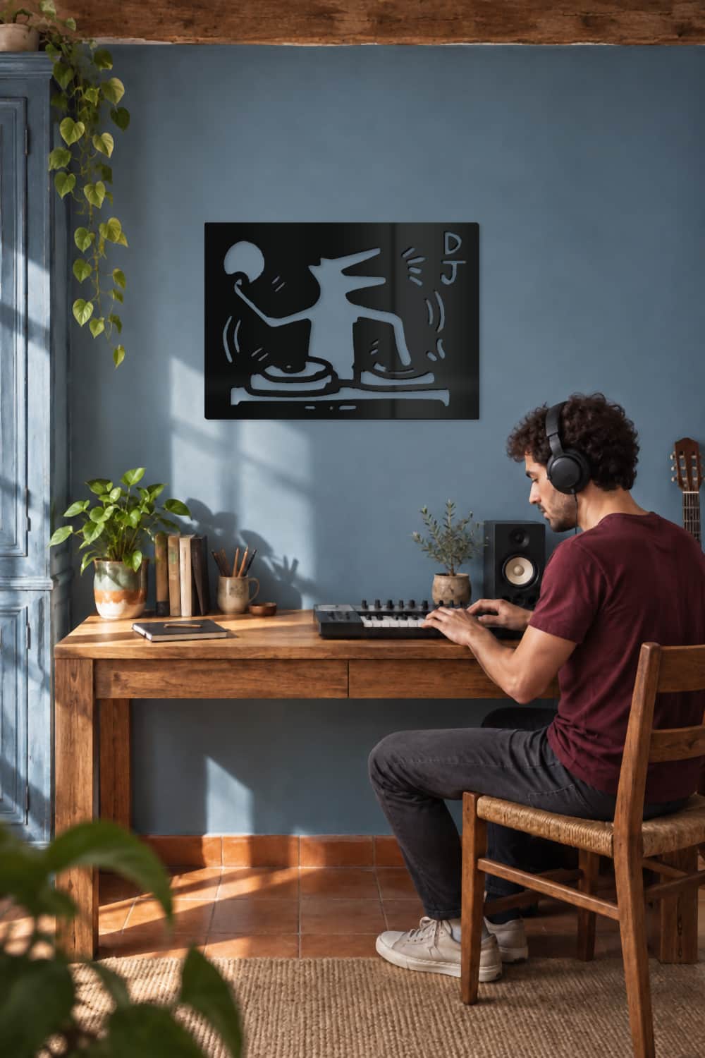 Barking Dog Dj, Keith Haring: en estudio azul con teclado musical