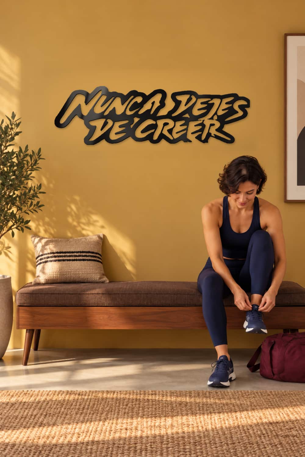 Nunca Dejes De Creer junto a una deportista preparándose para entrenar
