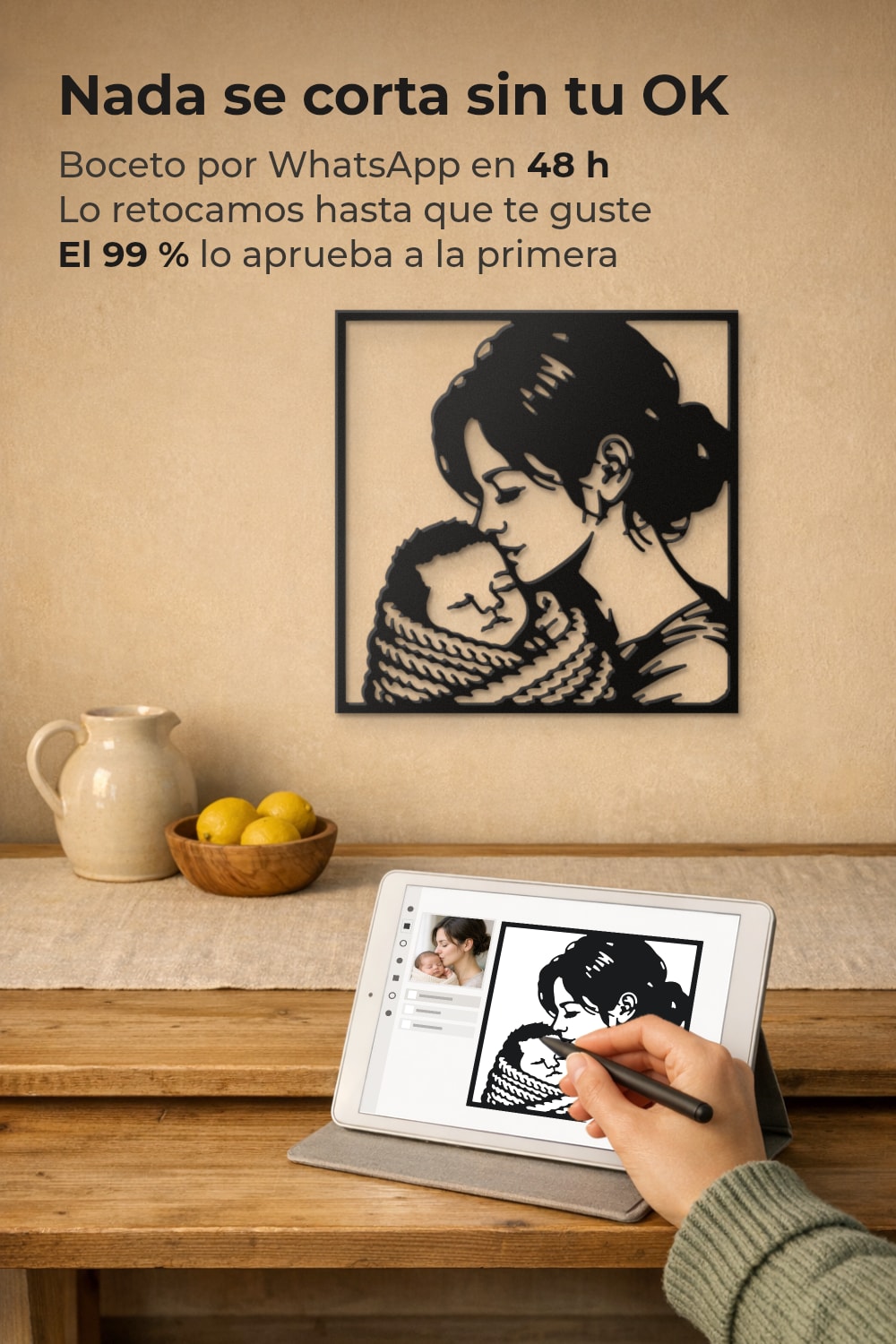 Boceto de una madre con su bebé dibujado a mano en tableta