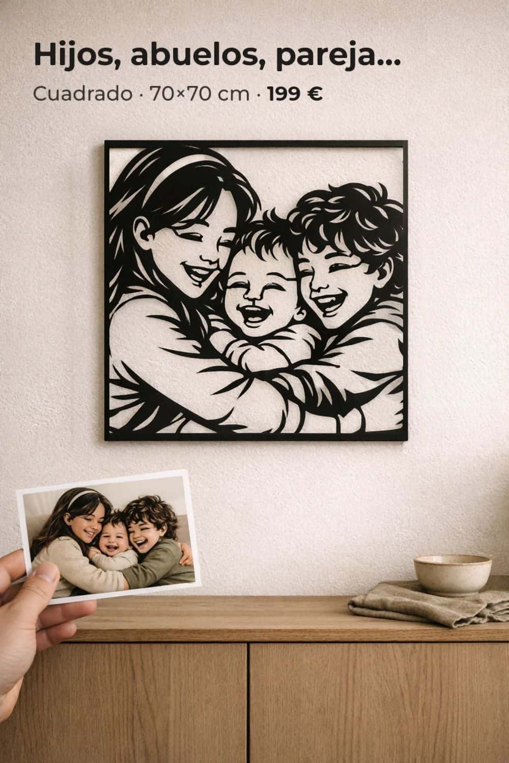 Cuadro cuadrado de tres hermanos en aluminio negro