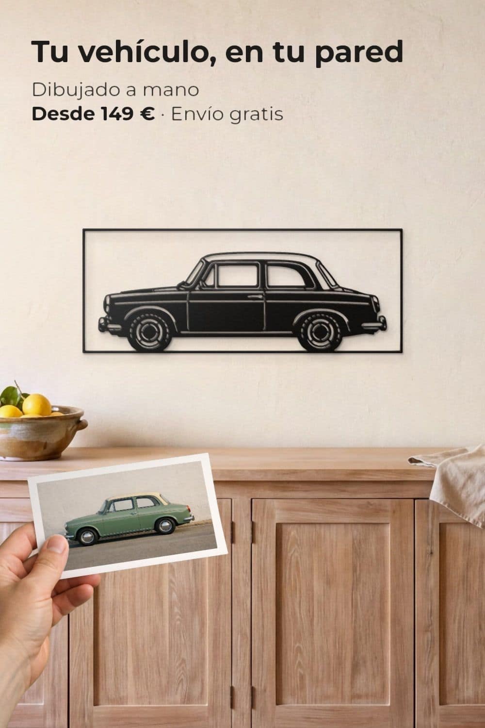 Cuadro personalizado de un coche clásico en aluminio negro a partir de su foto