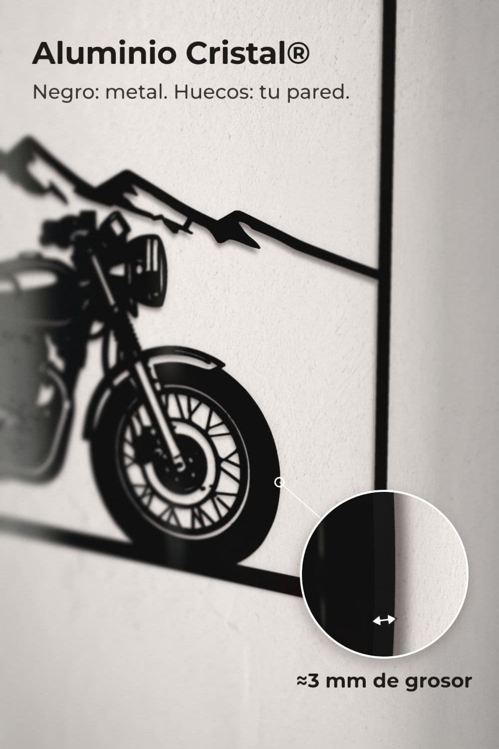 Detalle del canto de 3 mm del Aluminio Cristal® en un cuadro de una moto