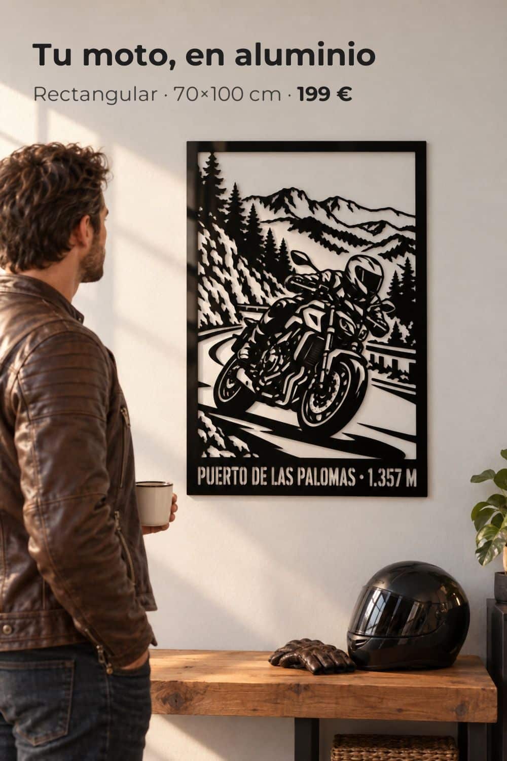 Cuadro personalizado de una Yamaha MT-07 en el Puerto de las Palomas, en aluminio negro