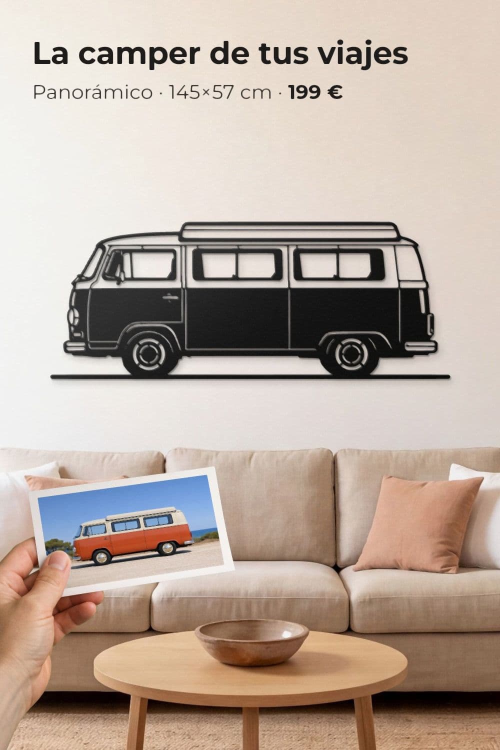Cuadro panorámico de una furgoneta camper en aluminio negro