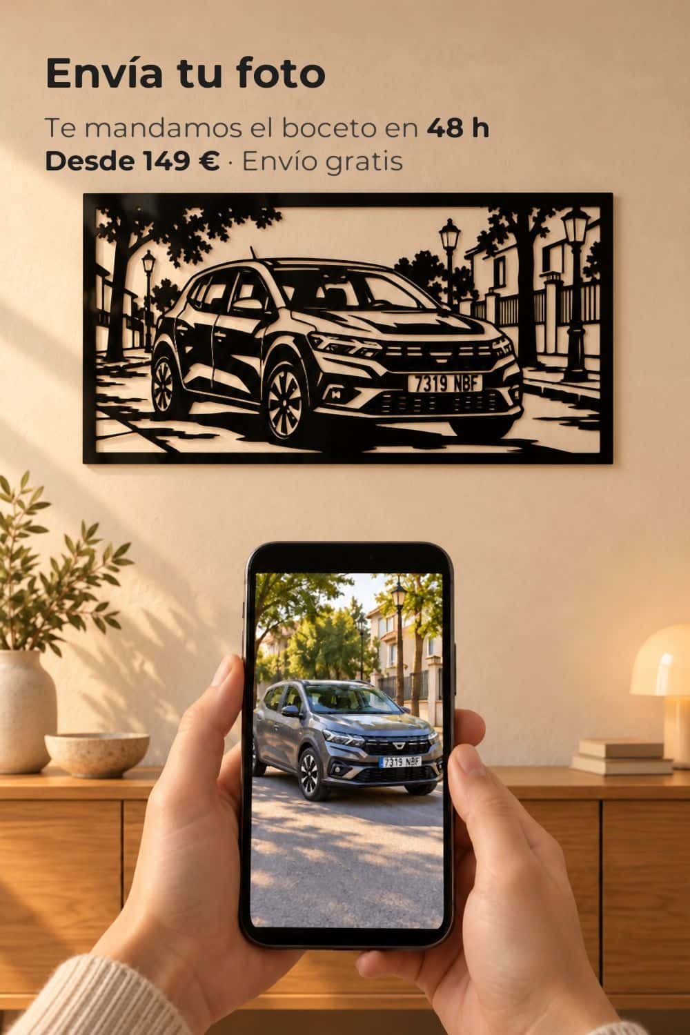 Envía la foto de tu coche por el móvil y te mandamos el boceto en 48 h; cuadro de un Dacia Sandero