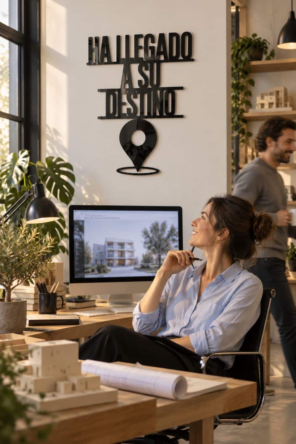 Cuadro Ha llegado a su destino en aluminio negro en un estudio de arquitectura