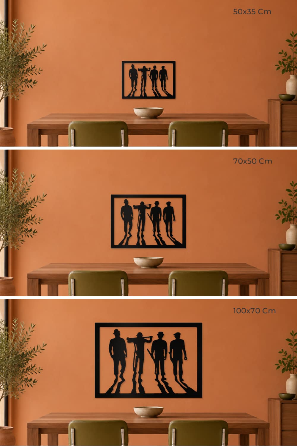 La Naranja Mecánica: comparación de 50x35 Cm, 70x50 Cm y 100x70 Cm en la misma pared
