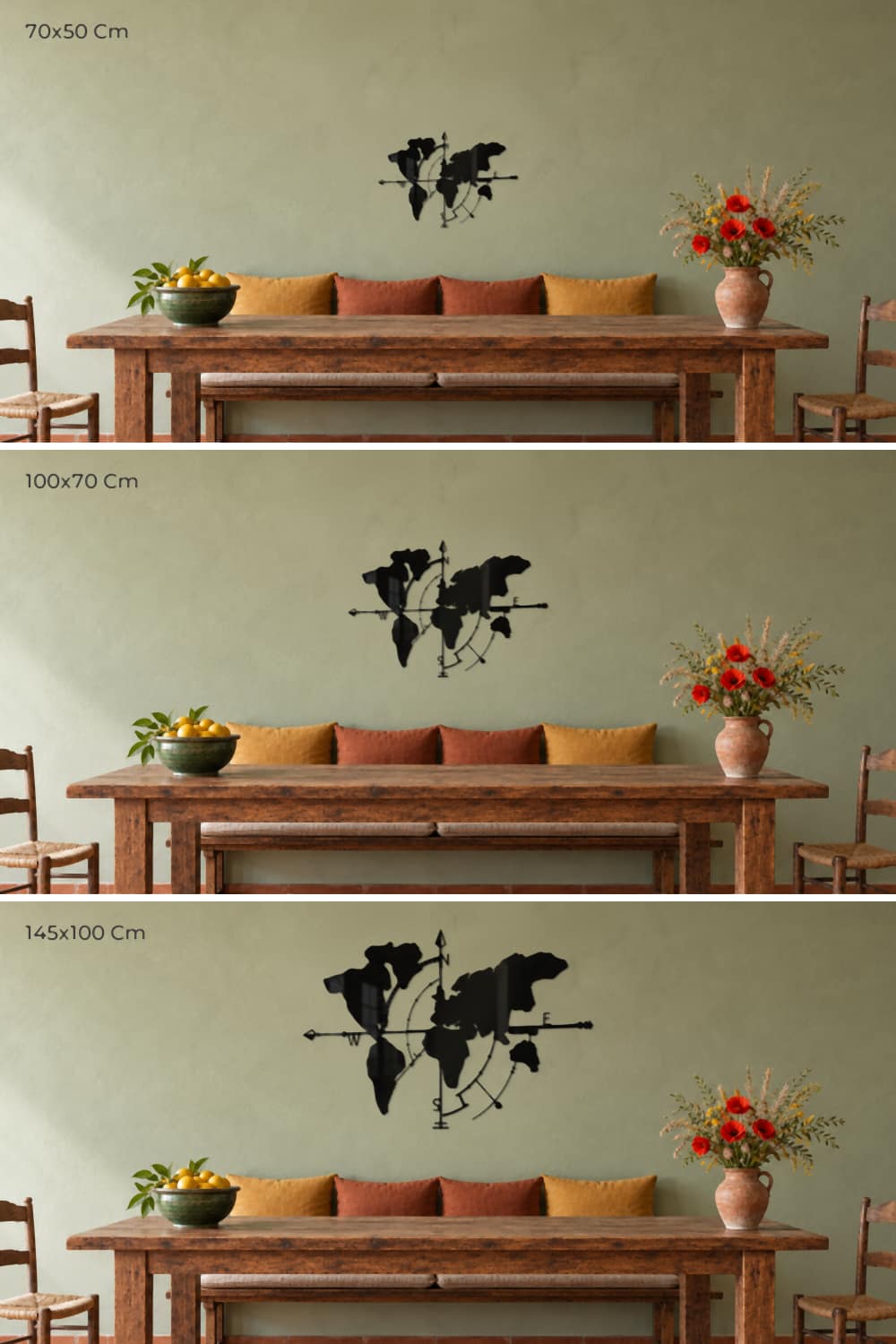 Mapa Indy: comparativa de medidas 70x50 Cm, 100x70 Cm y 145x100 Cm