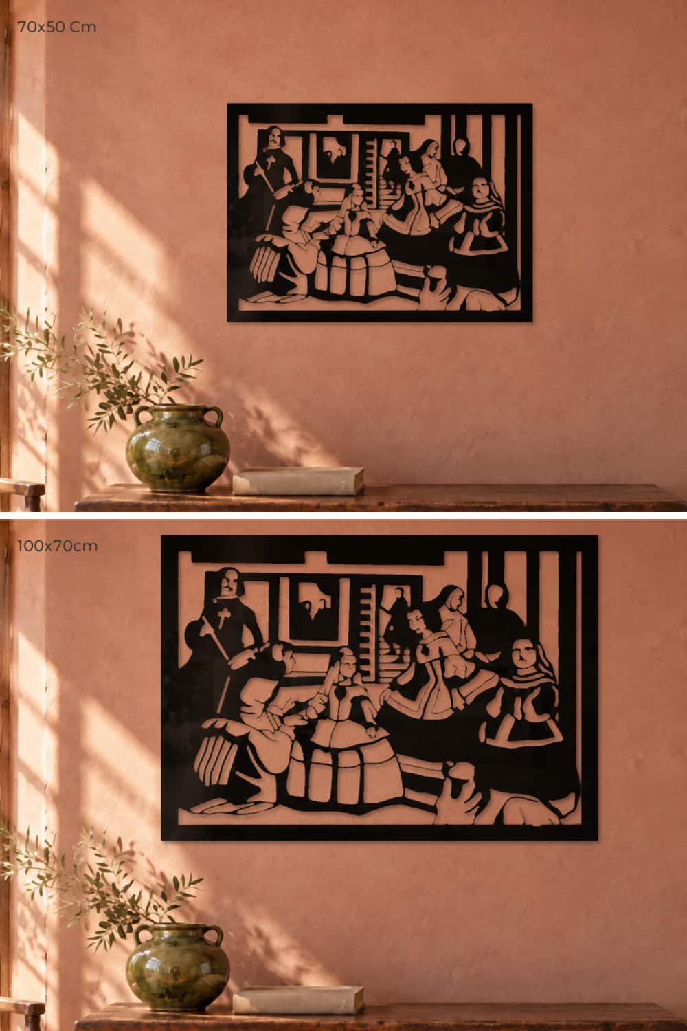 Meninas Velázquez: comparación a escala de 70x50 Cm y 100x70cm en la misma pared.