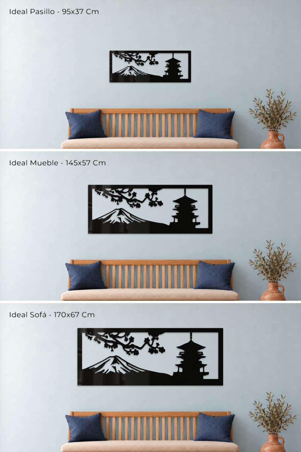 Monte Fuji: comparativa de medidas de 95x37, 145x57 y 170x67 cm