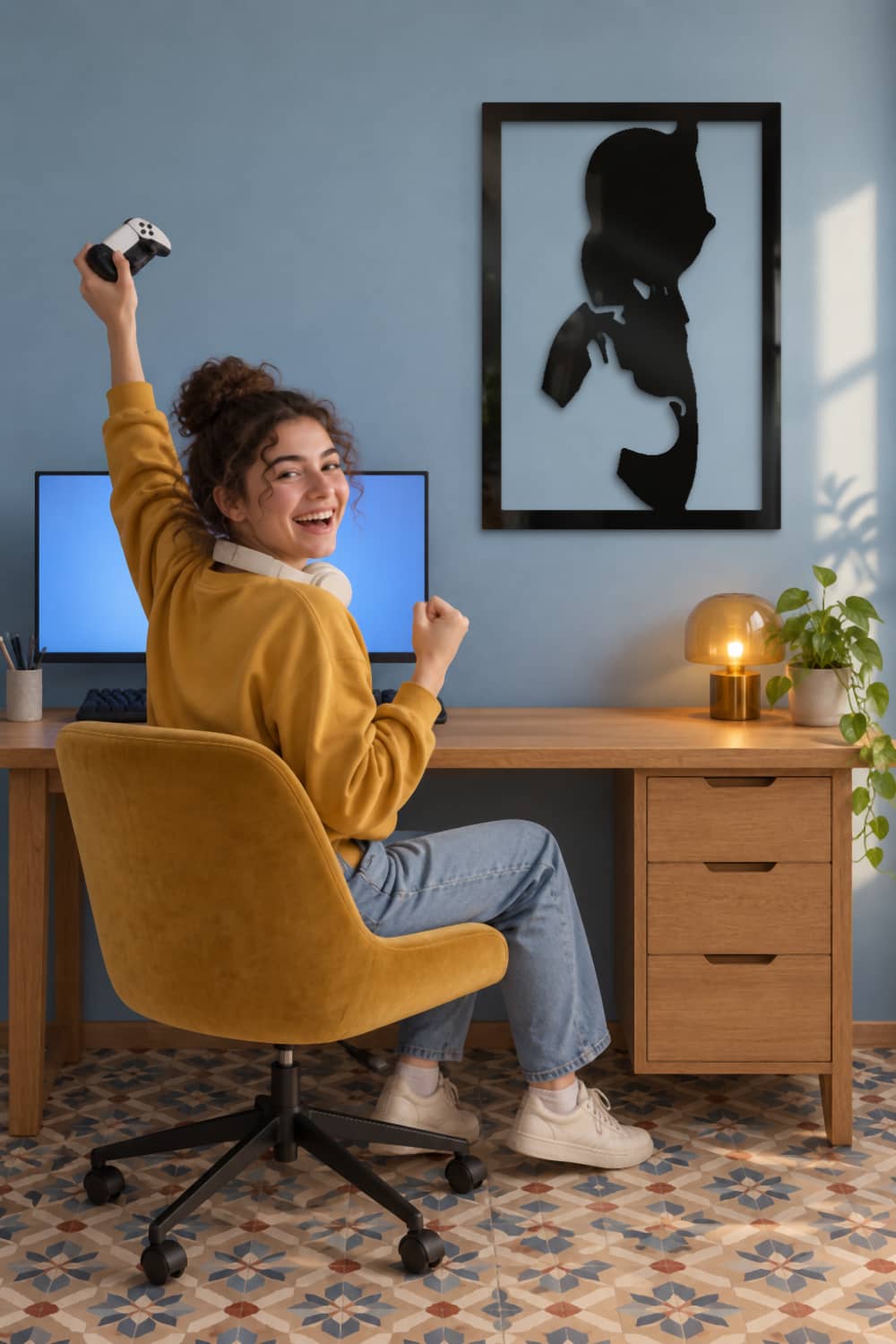 Tin Tin Silueta: rincón gaming con una joven jugando