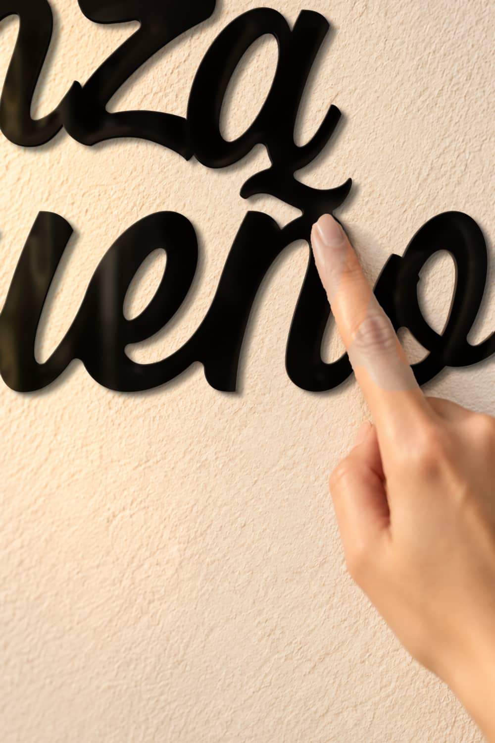 Detalle del cuadro Todo Comienza Con Un Sueño: canto de aluminio lacado negro y la ñ de Sueño