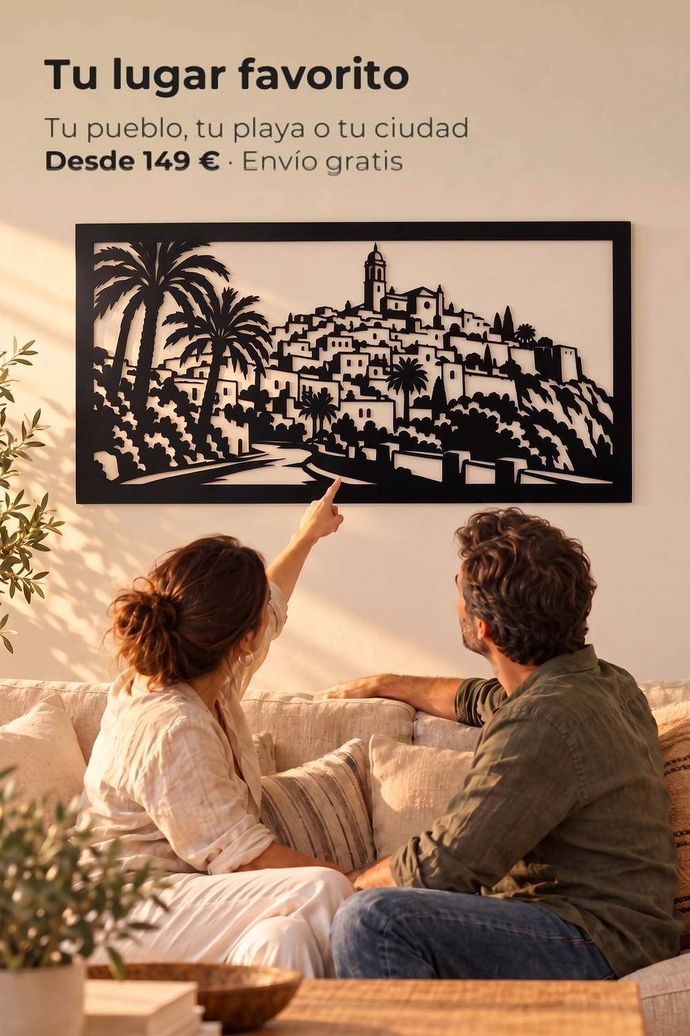 Tu lugar favorito en Aluminio Cristal®: Vejer de la Frontera cortado en metal negro, con su marco grueso, en el salón de una pareja