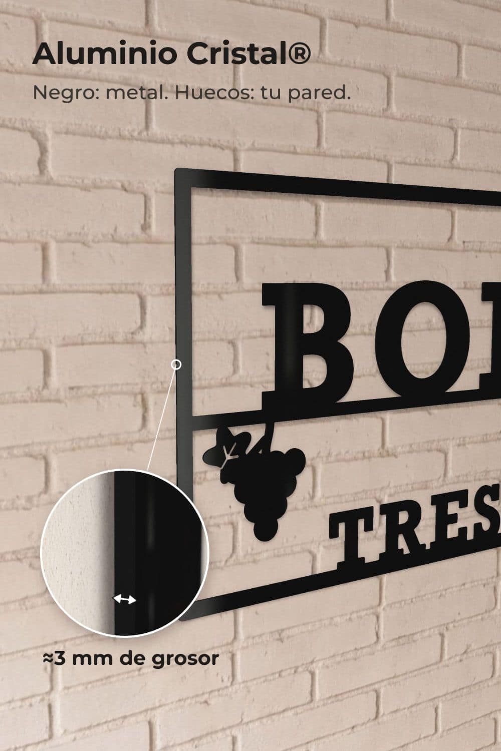 Detalle del canto de 3 mm del Aluminio Cristal® en un rótulo de letras