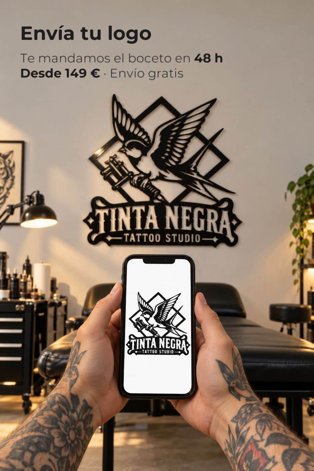 Envía tu logo por el móvil y te mandamos el boceto en 48 h; logo de un estudio de tatuajes