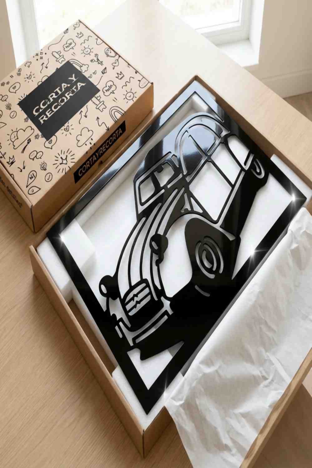 Cuadro 2 Caballos - Citröen en su caja original kraft de Corta y Recorta.