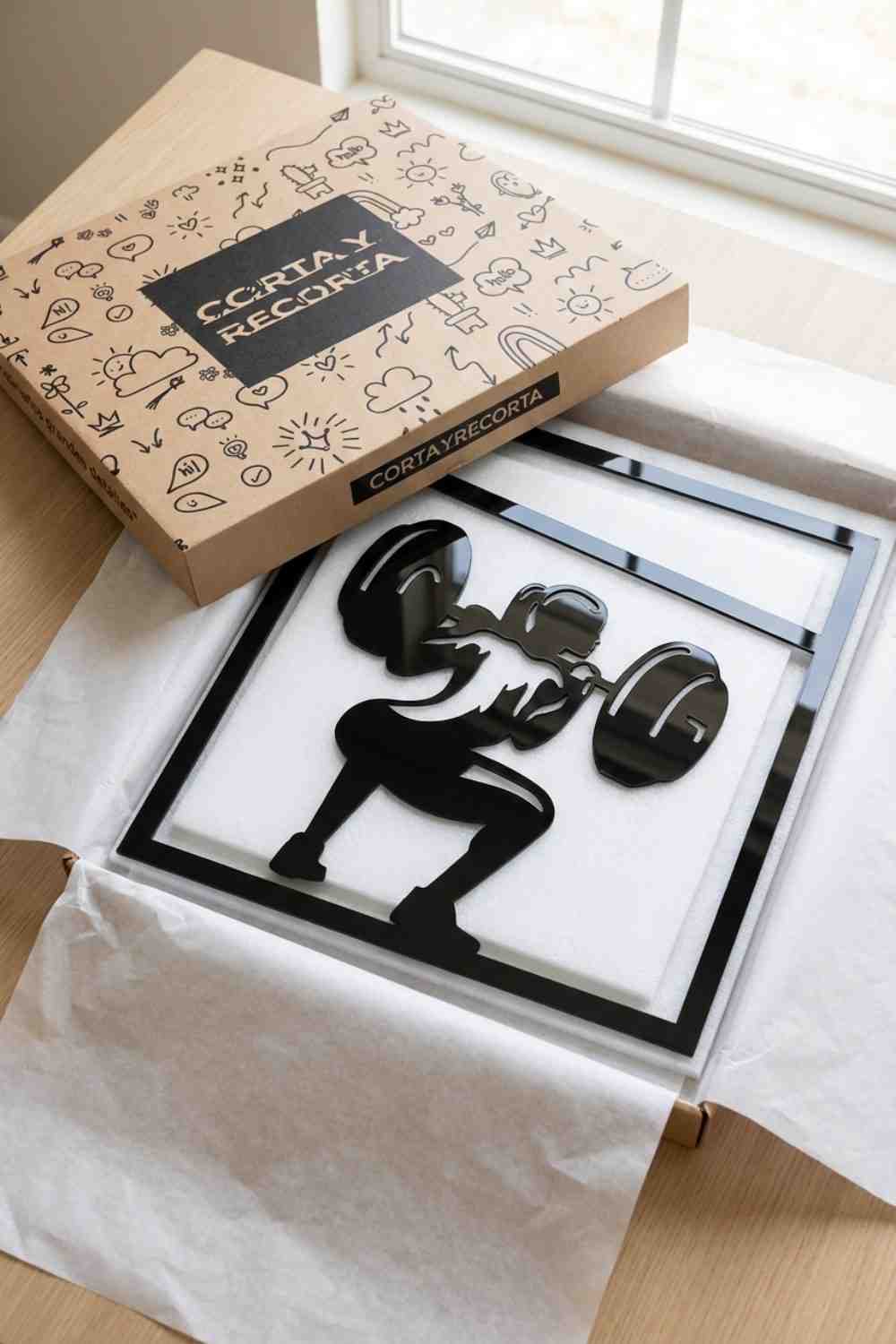 Mujer levantando pesa - Cuadro decorativo | Cortayrecorta.es
