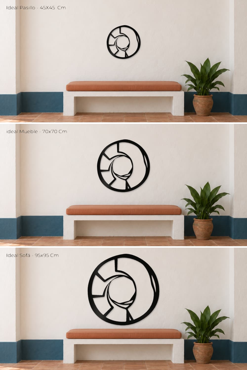 Circle: comparación de medidas de 45, 70 y 95 cm sobre la misma pared