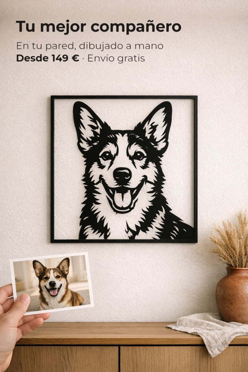 Cuadro personalizado de un perro en aluminio negro calado a partir de su foto