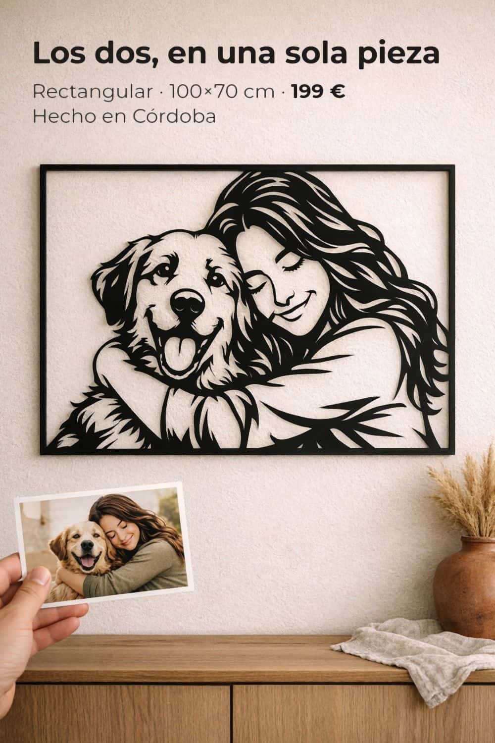 Cuadro de una chica abrazando a su perro, en una sola pieza