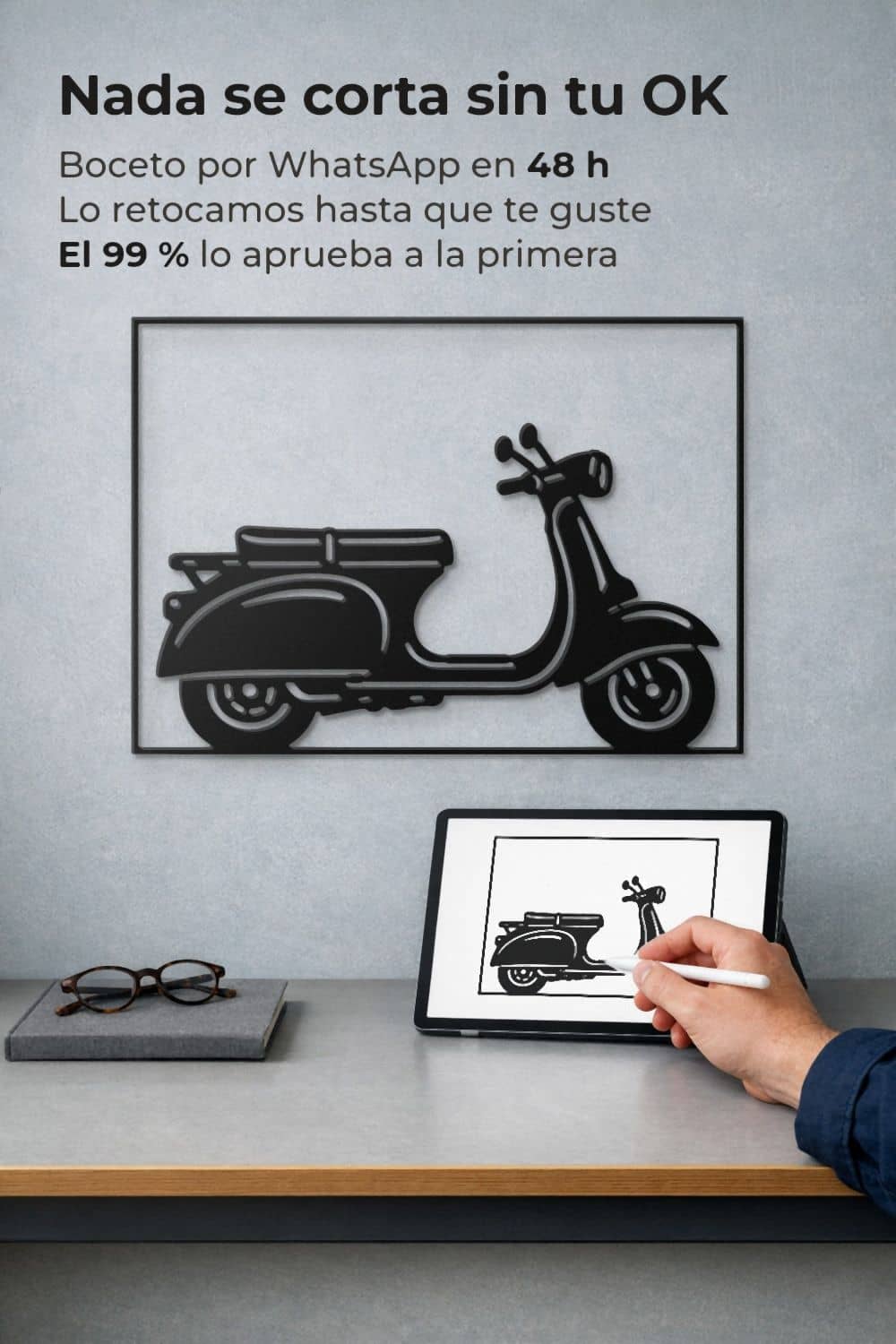 Boceto de una vespa clásica dibujado a mano en tableta