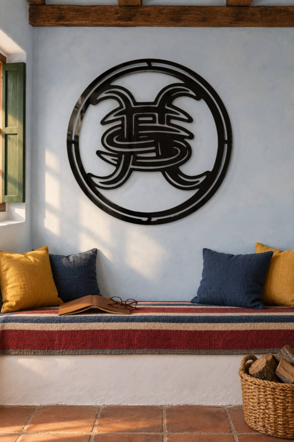 Héroes del Silencio en salón castellano con vigas, cal azul y banco de obra
