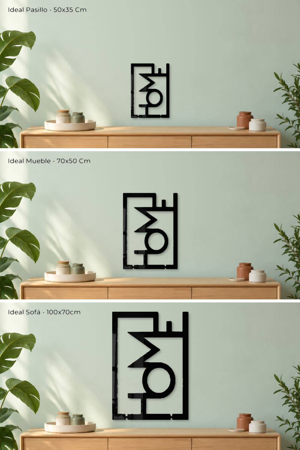 Home, comparativa de tres medidas sobre la misma pared y mueble