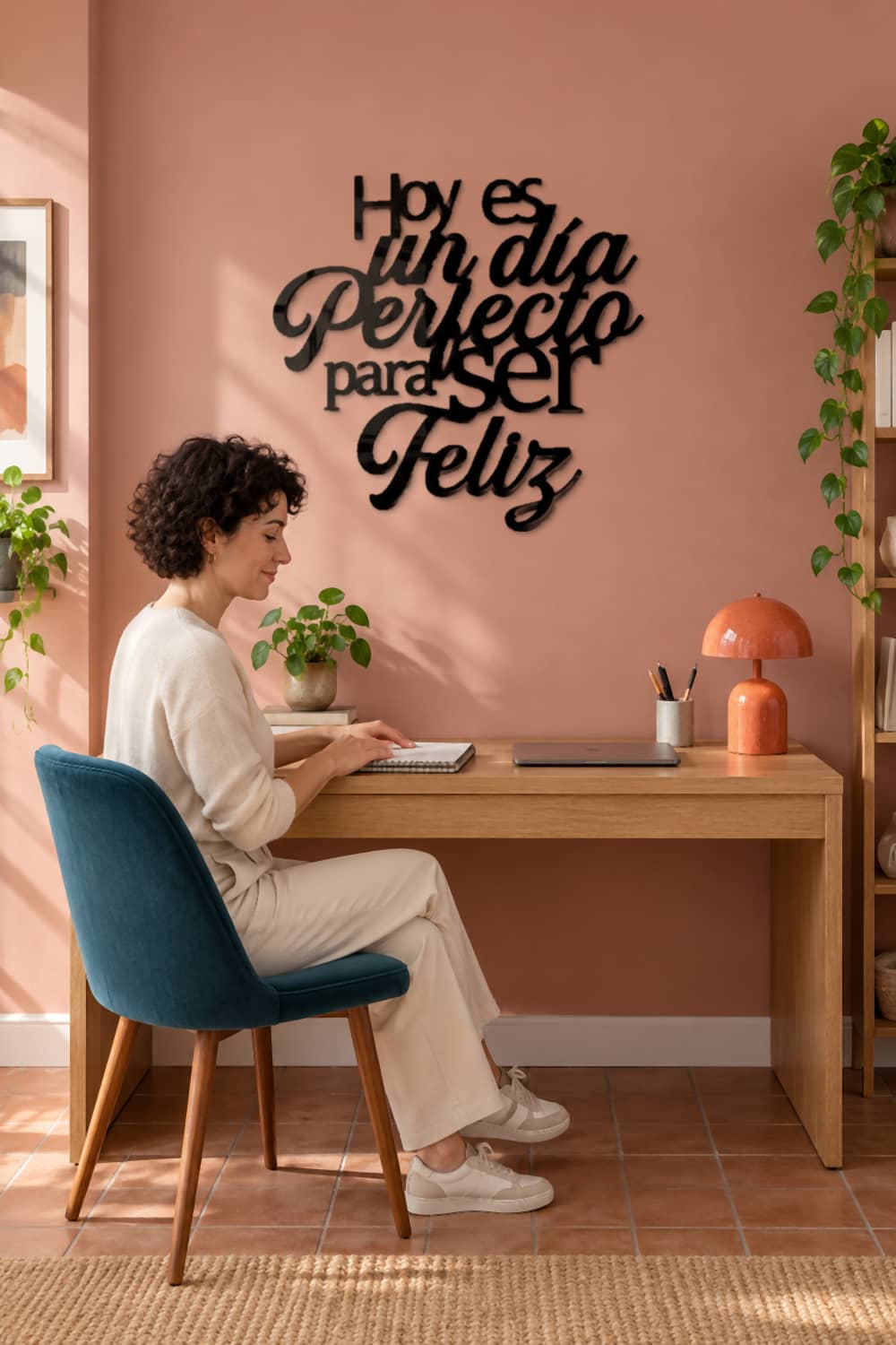 Hoy es un día perfecto para ser feliz · despacho con pared terracota