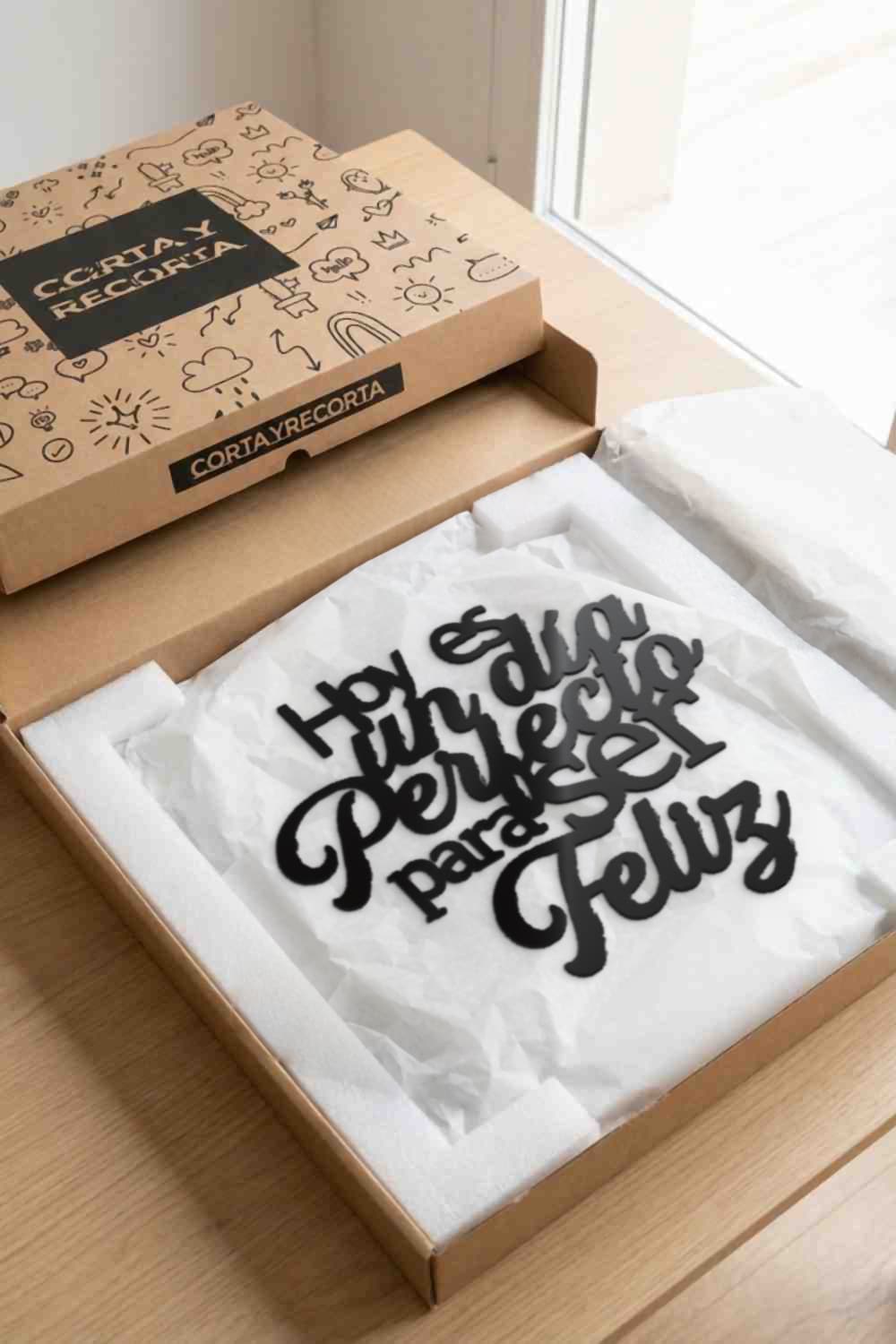 Hoy es un día perfecto para ser feliz · embalaje kraft con el diseño original