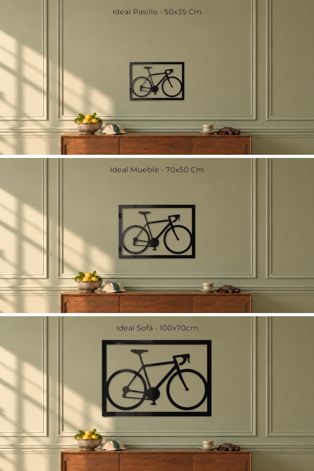 Love Ciclismo: comparación de tres tamaños sobre la misma pared