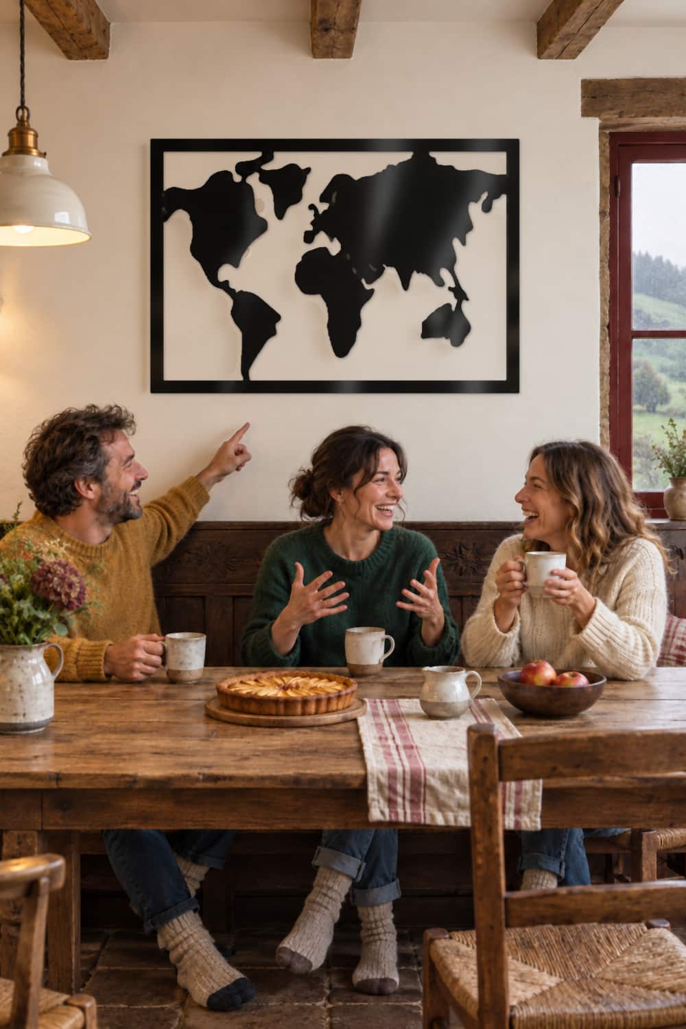 Mapa Mundi en una sobremesa de amigos en el comedor de un caserío cántabro.
