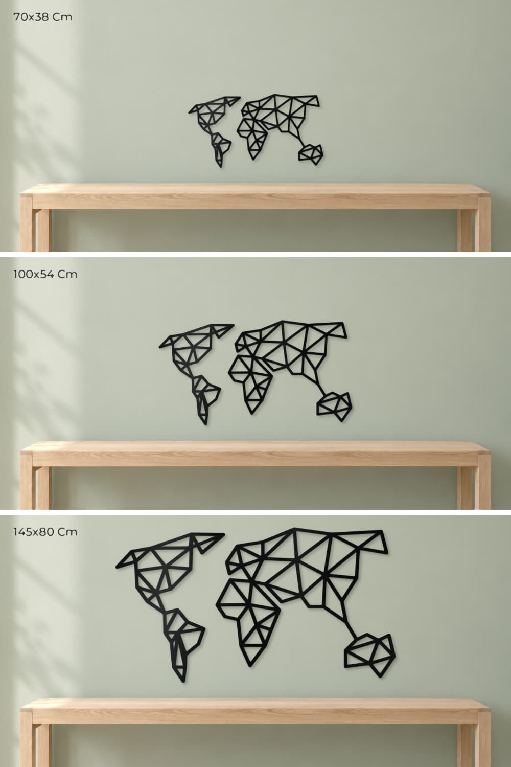 Mapa Trazado: comparación a escala de 70x38 Cm, 100x54 Cm y 145x80 Cm