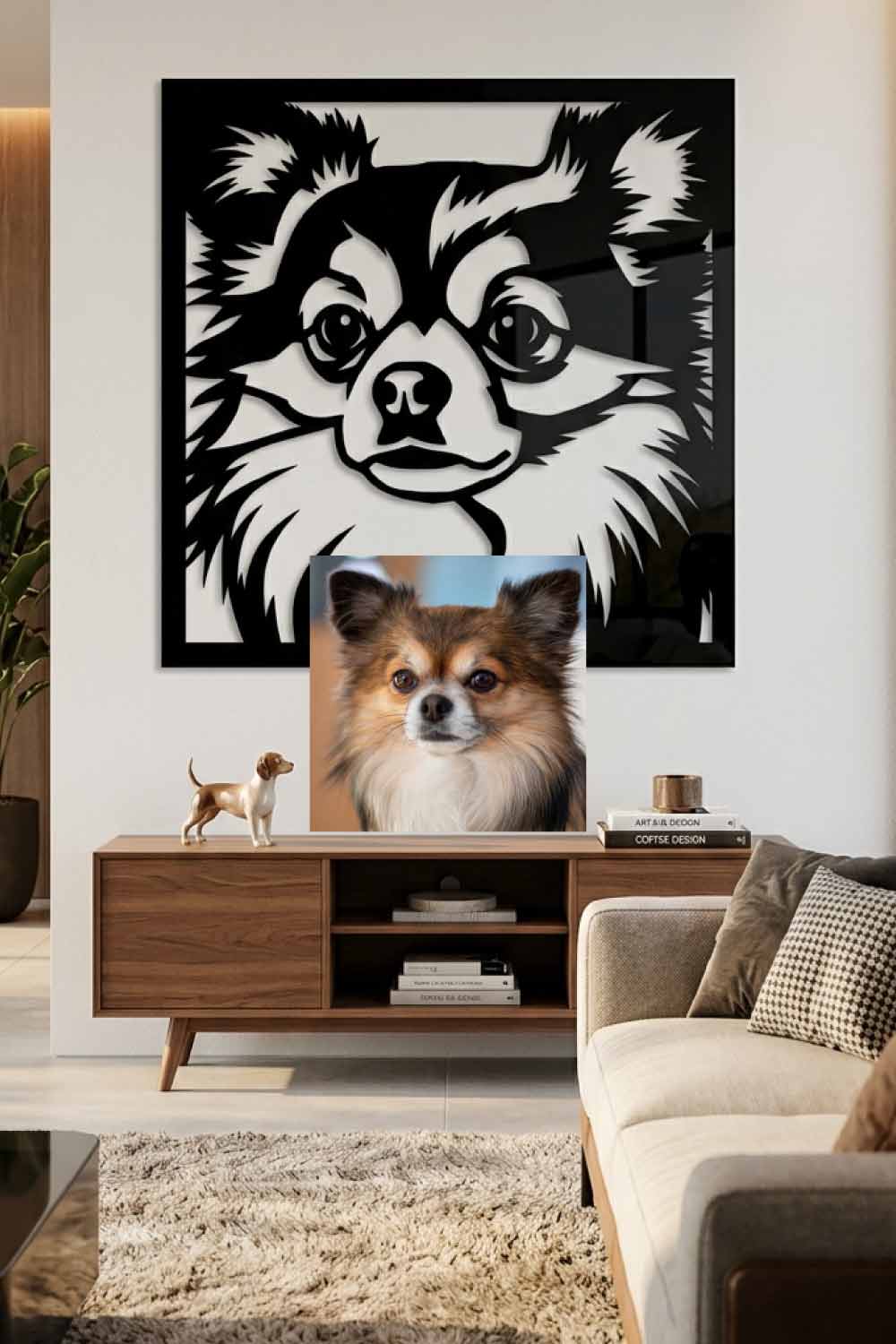 Cuadro cuadrado de un chihuahua en Aluminio Cristal con la foto original del perro debajo