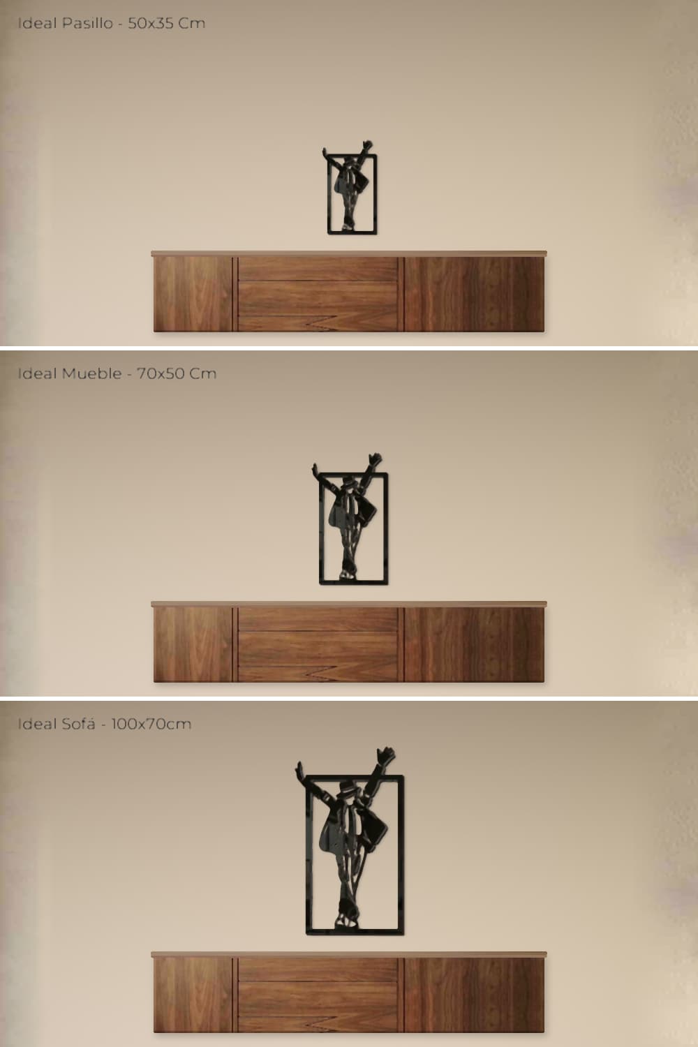 Michael Jackson: comparación de las medidas Ideal Pasillo, Ideal Mueble e Ideal Sofá en la misma pared.