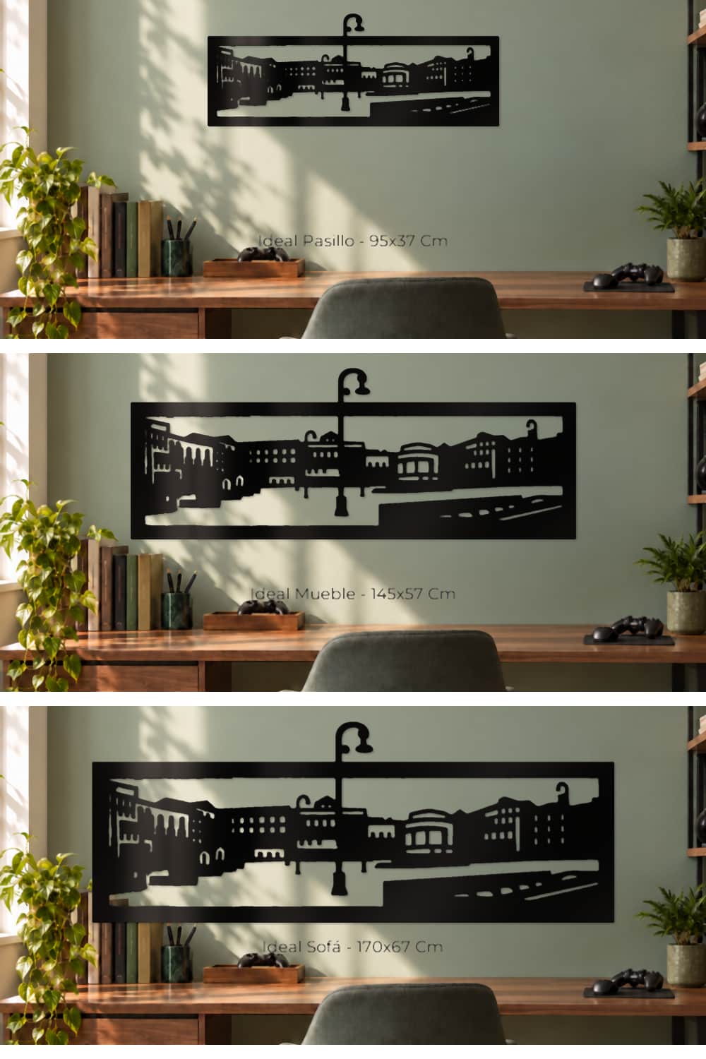 Pamplona, Plaza Del Castillo: comparativa de medidas 95x37, 145x57 y 170x67 cm.