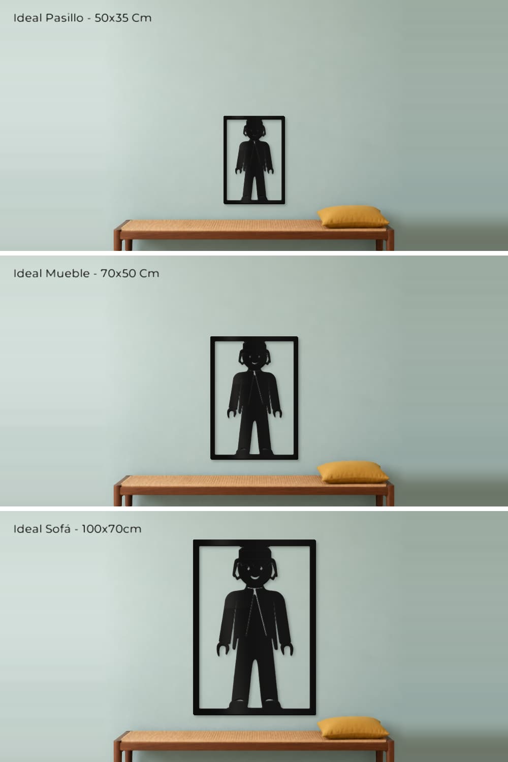 Playmobil: comparativa de las tres medidas sobre la misma pared y banco de ratán