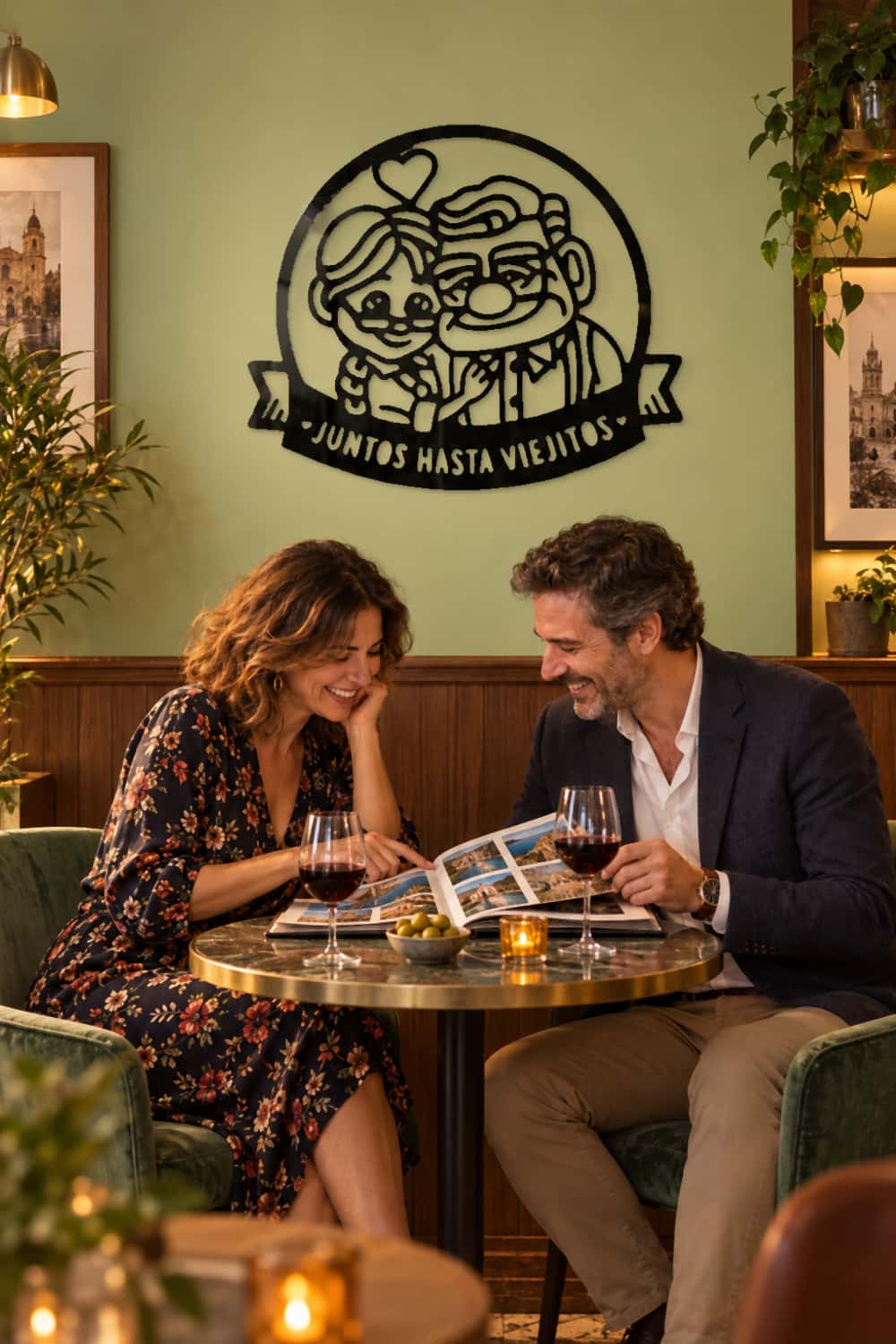 Up! cuadro decorativo con una pareja compartiendo recuerdos en un café-bar